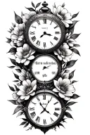 one big clock with three different birth dates add flowers  tattoo design idea