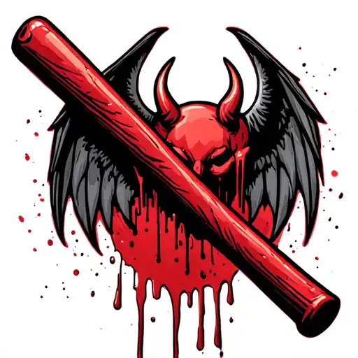 baseball bat covered in blood with devil wings and horns tattoo design idea