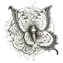 A highly detailed tattoo design of a butterfly, inspired by anime and manga art style, with the intense eyes of a manga  tattoo design idea