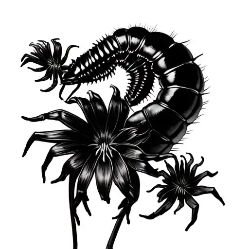 3-4 red spider lily's with a centipede rapped around them and make it look like from Tokyo ghoul tattoo design idea