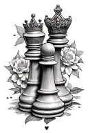 "A tattoo design featuring two chess pieces, the king and queen, symbolizing my parents' love for playing chess together tattoo design idea