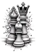 "A tattoo design featuring two chess pieces, the king and queen, symbolizing my parents' love for playing chess together tattoo design idea