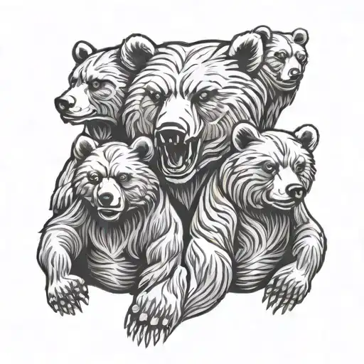 Bear totem with faces of three bears sitting tattoo design idea