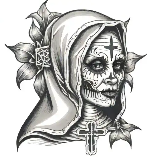 Spooky evil nun tattoo design idea