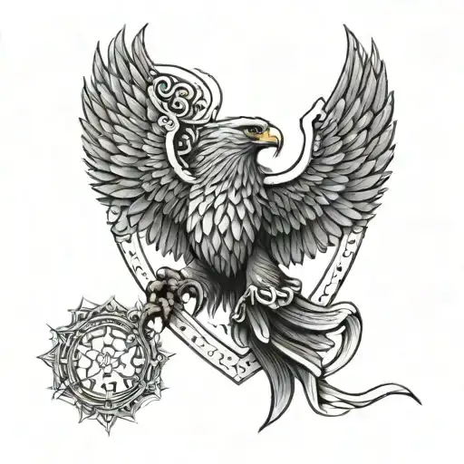  Let there be eagle wings around the shield, let there be a roaring lion inside the shield tattoo design idea