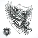  Let there be eagle wings around the shield, let there be a roaring lion inside the shield tattoo design idea