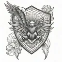 Let there be eagle wings around the shield, let there be a roaring lion inside the shield tattoo design idea