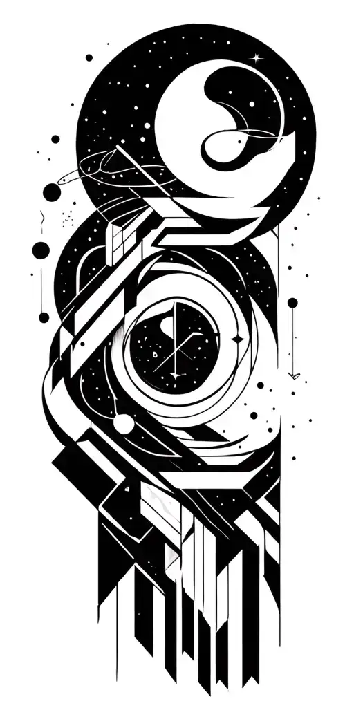 geometric universe and space. Greek and Nordic styles. trashpolka style mixed in  tattoo design idea