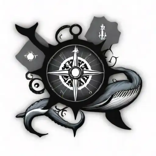 Anchor Whale Compass tattoo design idea