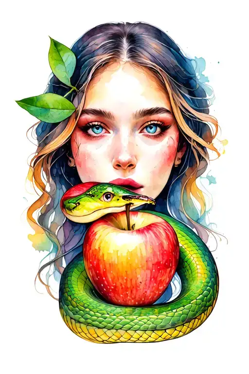 eve eating the apple and snake coiled tattoo design idea