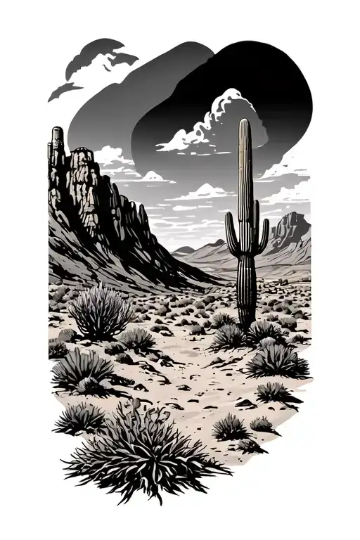 arizona desert land scape scene tattoo design idea