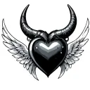 black heart with one angel wing one devil horns tattoo design idea