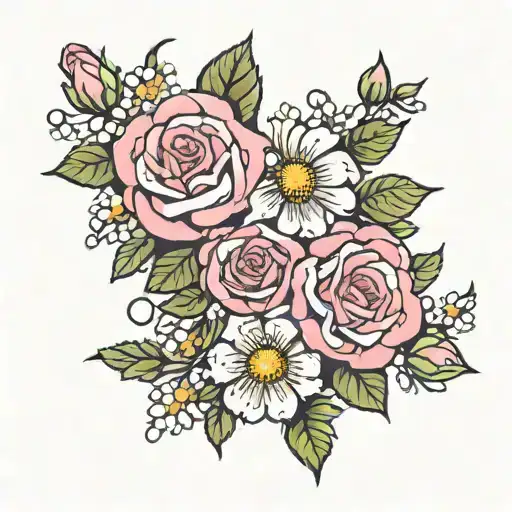 pink rose and white daisy chain tattoo design idea