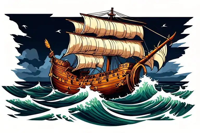 minnesota viking ship sailing over waves tattoo design idea