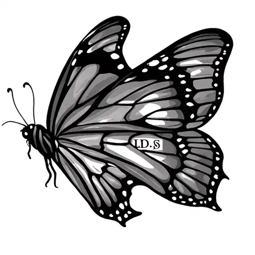 butterfly with the initials L D S in the webbing of the wing tattoo design idea