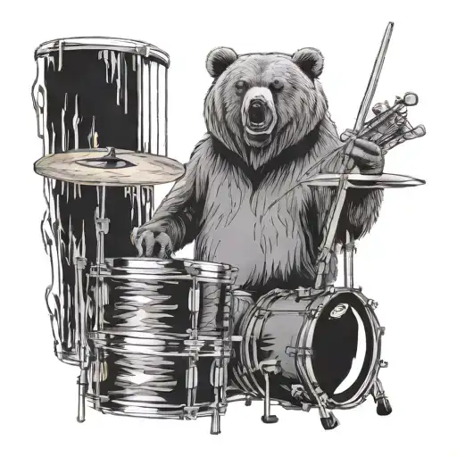 Grizzly bear playing drums in zztop tattoo design idea