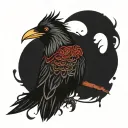 crow in a revenge meaning, the word with the devil king is in all black without his eyes remains red and life moral tattoo design idea