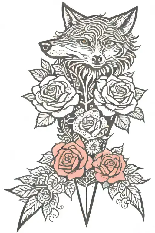 rose dagger Nordic wolf tattoo design idea
