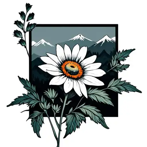 edelweiss flower with mountain range tattoo design idea