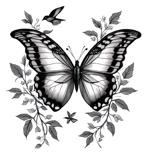 butterfly,sparrows,vines,virgo tattoo design idea