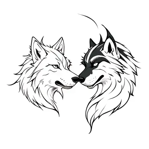 two wolf heads fighting one light and one dark, like ying and yang.  tattoo design idea