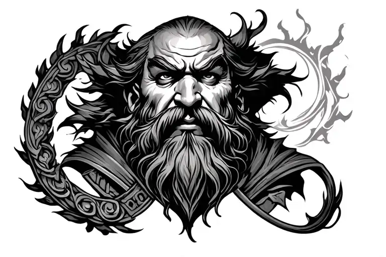 Dwarven style tattoo on throat surrounded tattoo design idea