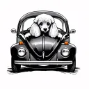 poodle driving vw bug minimalist tattoo design idea