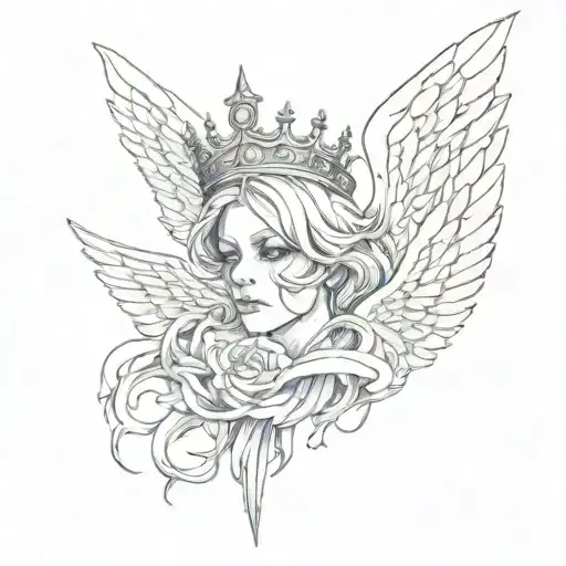 a holy death with wings and an angel's crown tattoo design idea