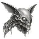 Make it include the text "i have never fit in" and a small image of an alien. Make it look complicated, hard to perceive tattoo design idea