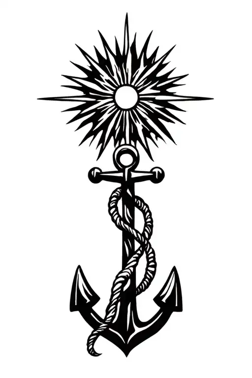 starburst with anchor tattoo design idea