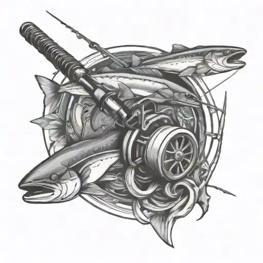 jets, fishing rod tattoo design idea