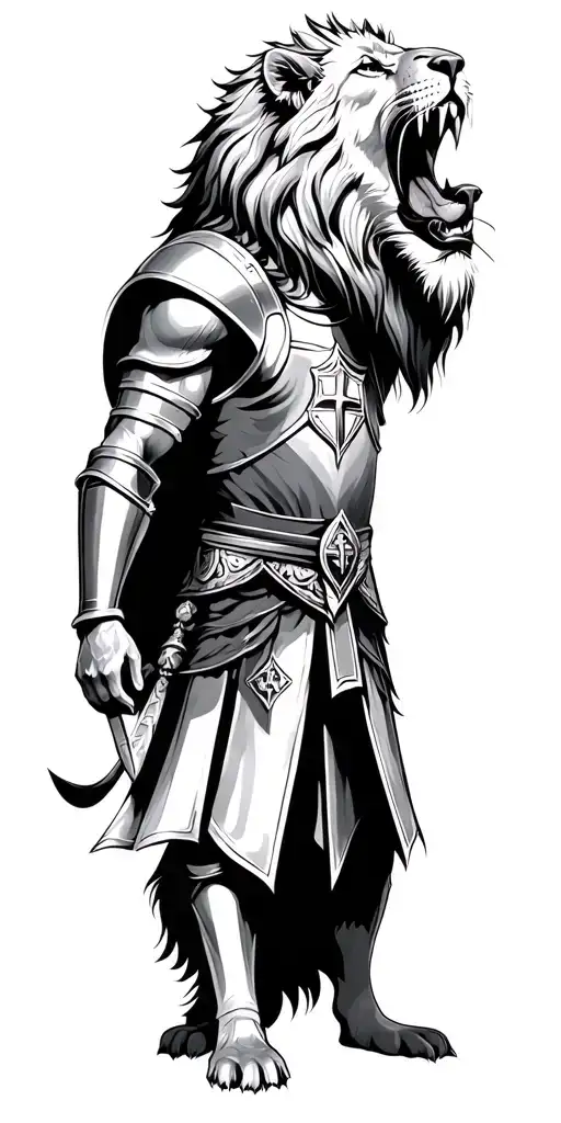 knights Templar warrior with a lion roaring tattoo design idea