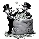 black and white Mr monopoly and scrooge McDuck pooring out bags of money tattoo design idea