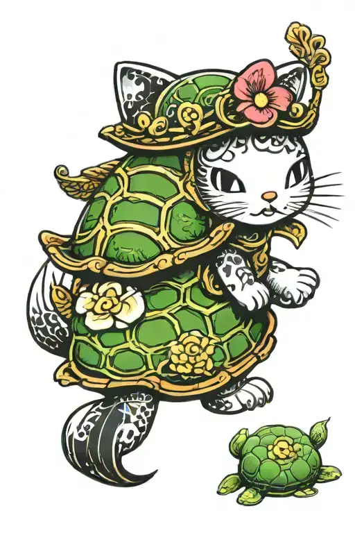 Hello kitty with turtle and the number 1111 numbers tattoo design idea