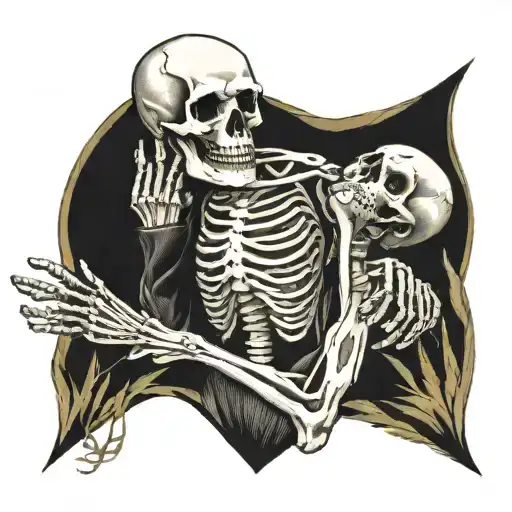 memento mori with two hands, one human and the other skeleton with a dominant background for one pectoral tattoo design idea