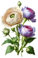 BEEDED EUCALPYTUS, RANUNCULUS AND LISIANTHUS tattoo design idea