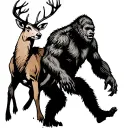 Bigfoot dragging deer silhouette tattoo design idea