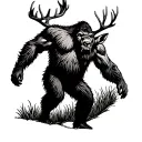 Bigfoot dragging deer silhouette tattoo design idea