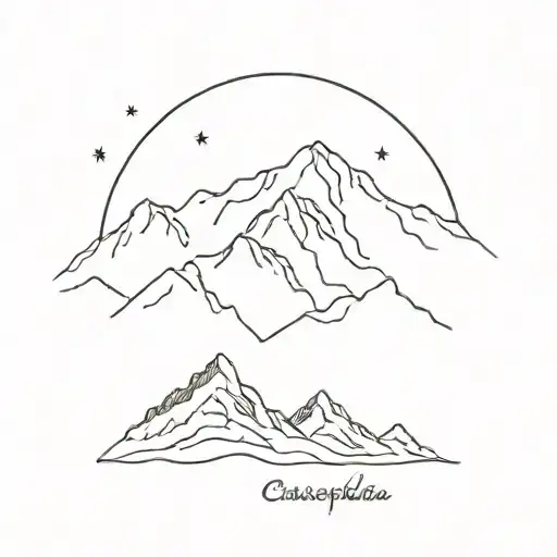 Cassiopeia above the snowdonia mountain range silhouette tattoo design idea