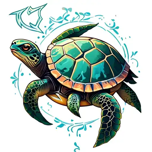sea ​​turtle with sagittarius sign tattoo design idea