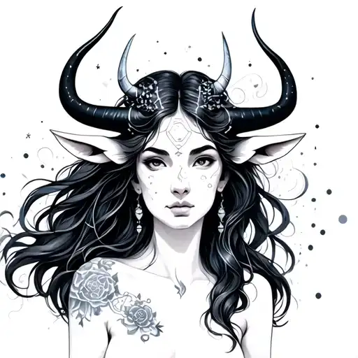 Taurus goddess with her constellation tattoo design idea