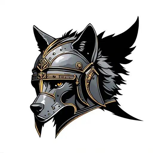 wolf and gladiator helmet tattoo design idea