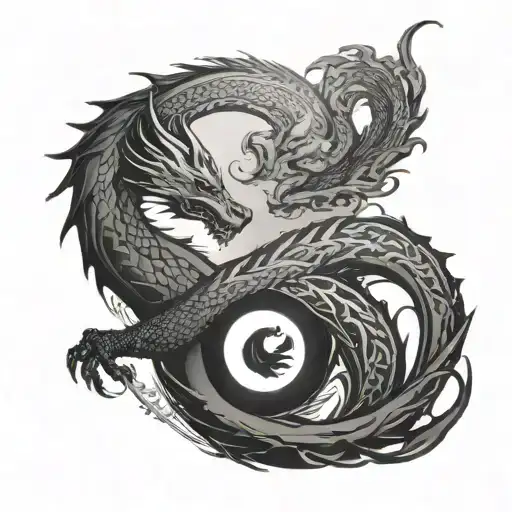 dragon facing wolf yin yang symbol tattoo design idea