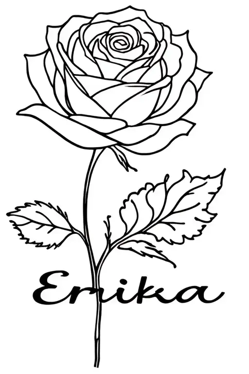 fineline rose with name erika tattoo design idea