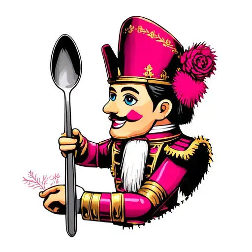 Nutcracker Wearing Pink Holding a Spoon tattoo design idea