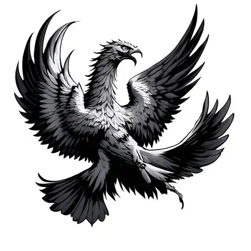 angry phoenix flying tattoo design idea