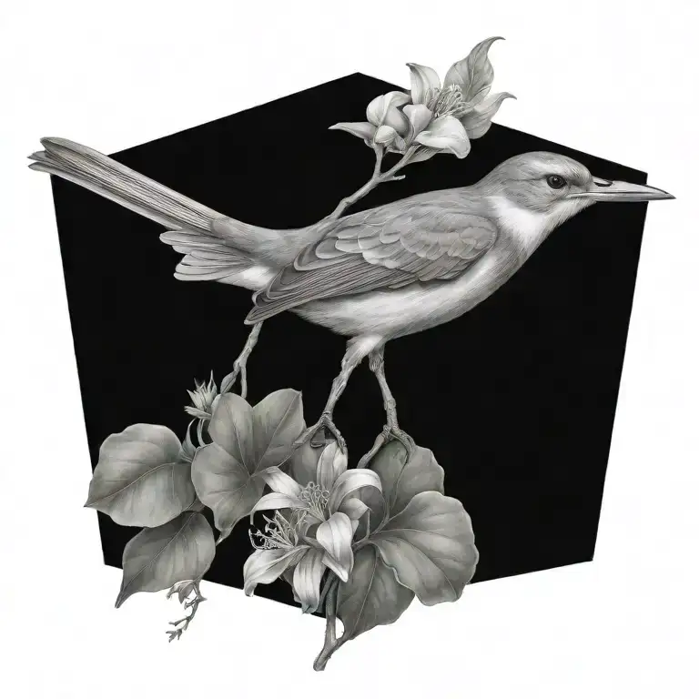bird botanic style drawing tattoo design idea