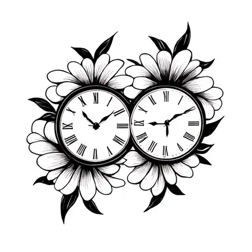 2 clocks with flowers tattoo design idea