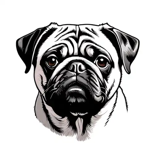 Pug Dog Face outline tattoo design idea