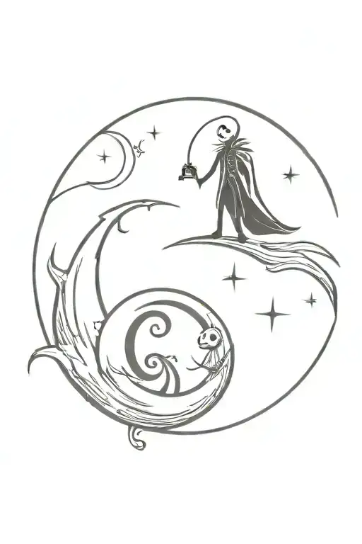 Nightmare Before Christmas jack, sally, zero, oogie boogie, moon in back  tattoo design idea